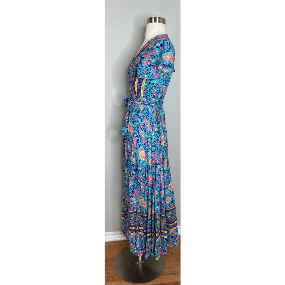 Indie Folk Women Sexy Printed Bow Beach Wrap Dresses V-Neck Boho Dress - Picture 4 of 7